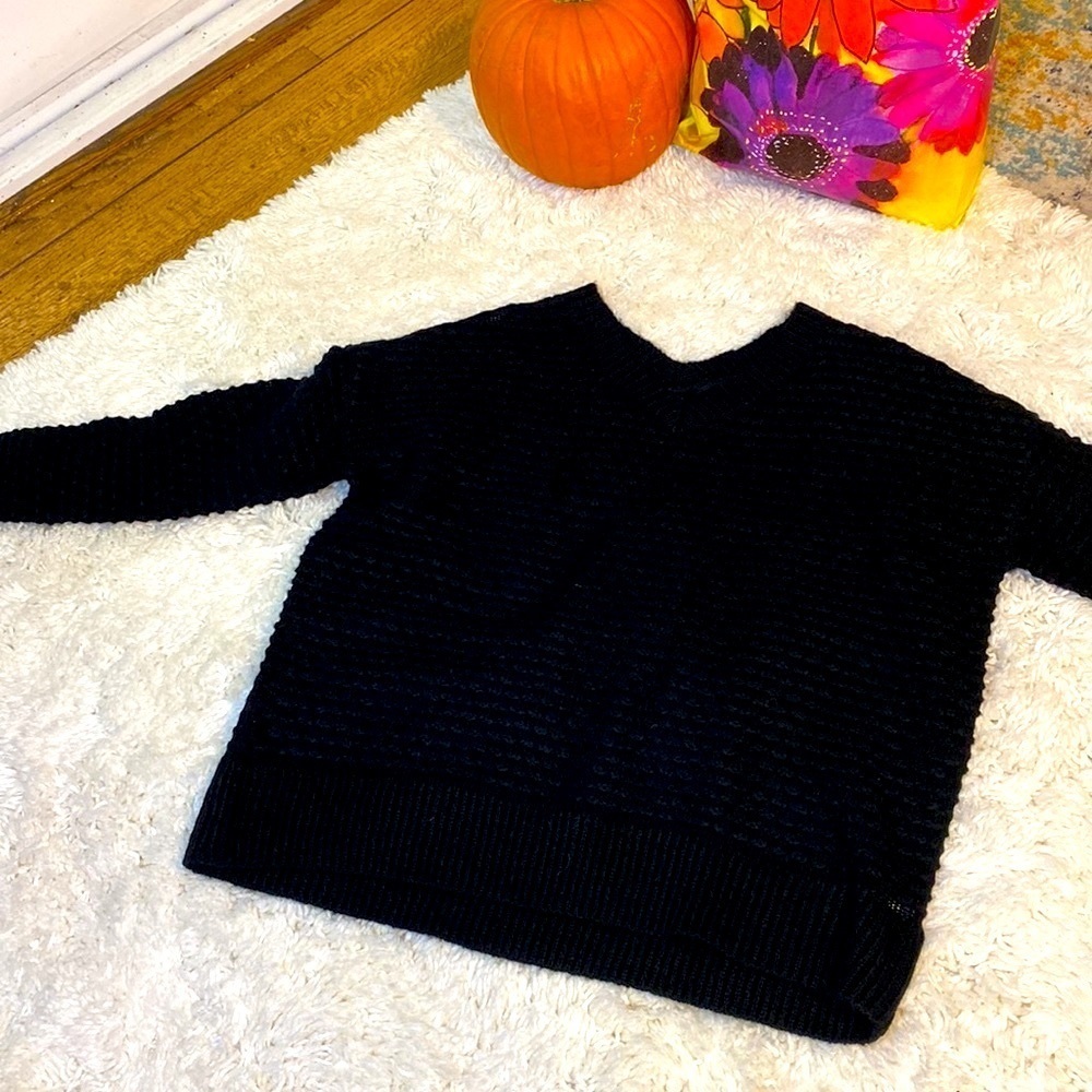BLACK V NECK LUMIERE LONG SLEEVE SWEATER - Large Cozy! NWOT